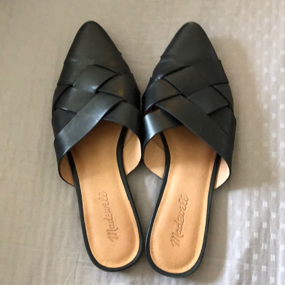 Madewell Black Leather Mules, Size 8